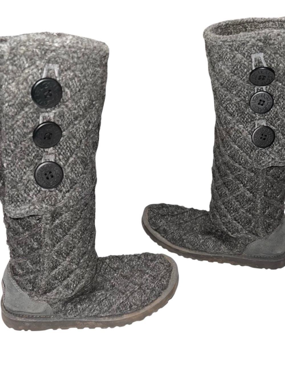 UGG Gray Tall Knit Sweater Boots Cable Knit Lattice Foldover Cardy